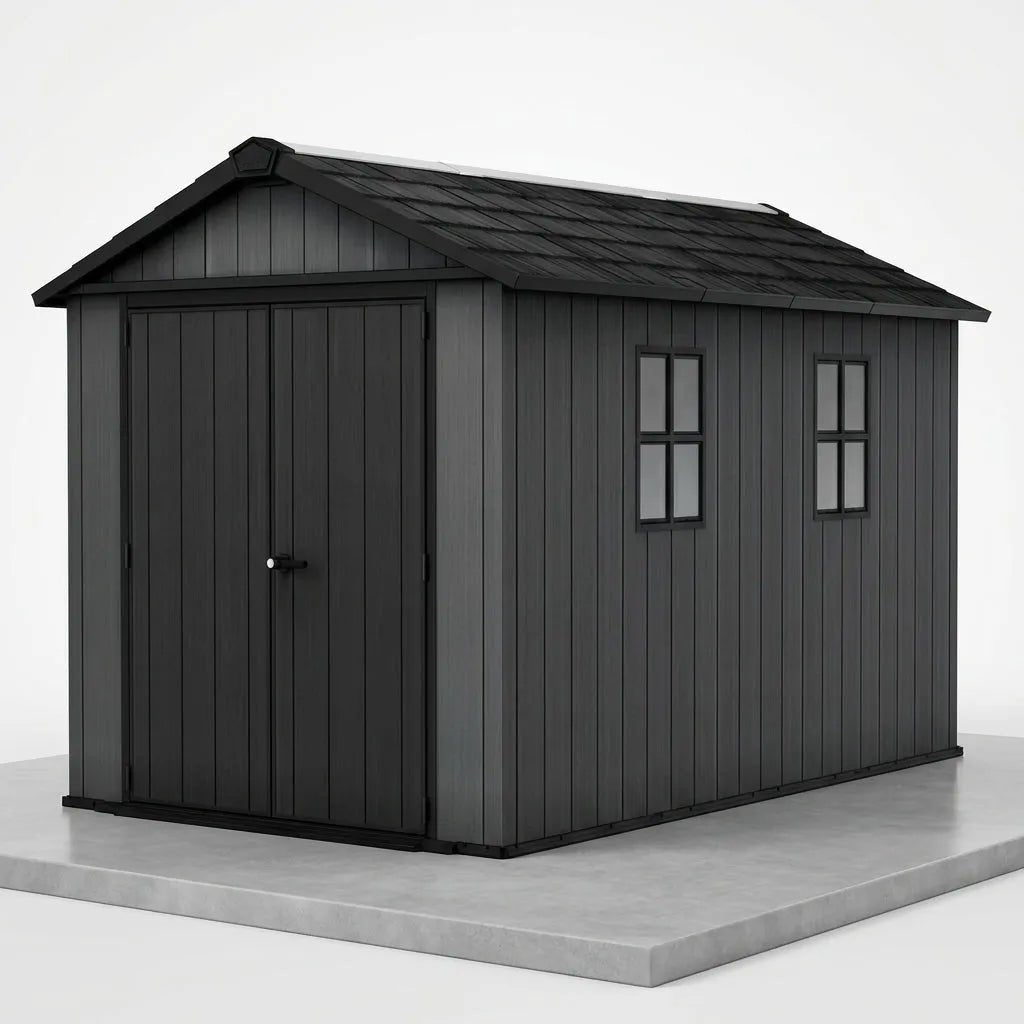 Newton 11’x7.5’ Plus Side Entry Plastic Shed Graphite