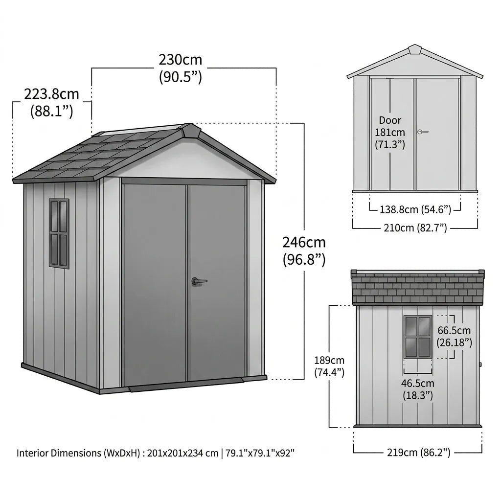 Newton 7’x7.5’ Plus Side Entry Plastic Shed Dark Grey