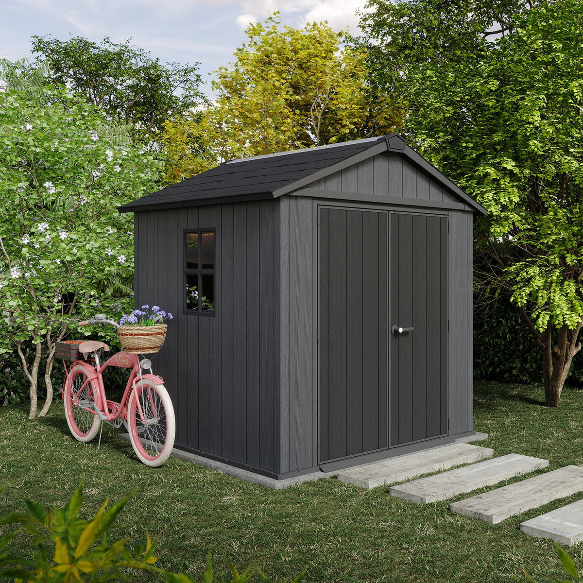 Newton Plus Apex Plastic Shed 7.5 × 7 ft Grey