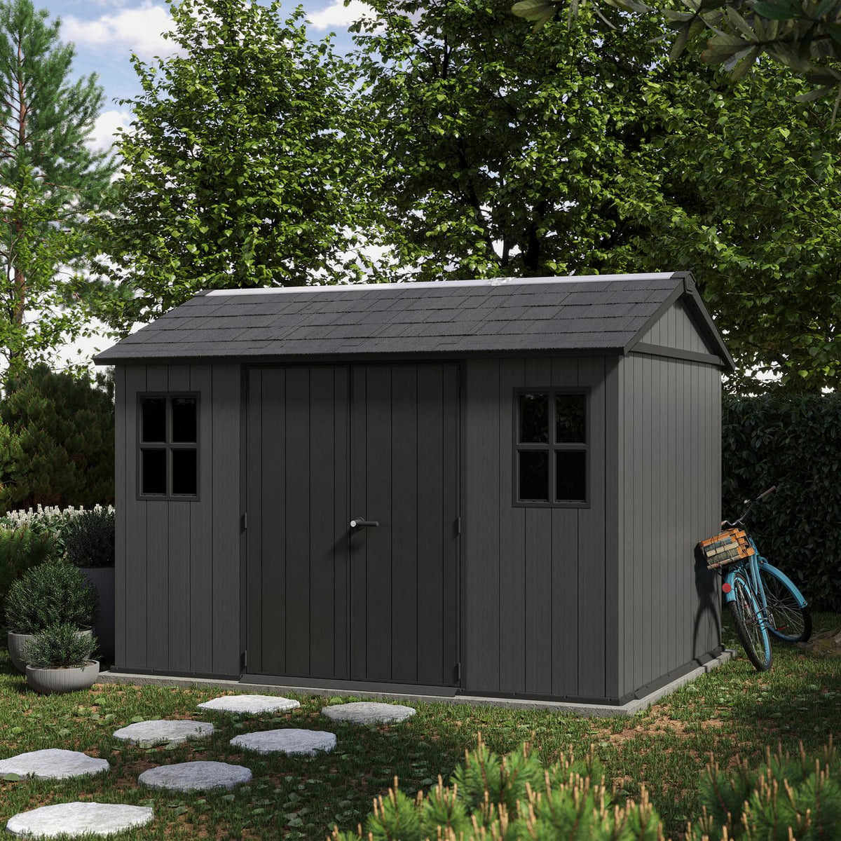 Newton Plus Apex Plastic Shed 7.5 × 11 ft Grey