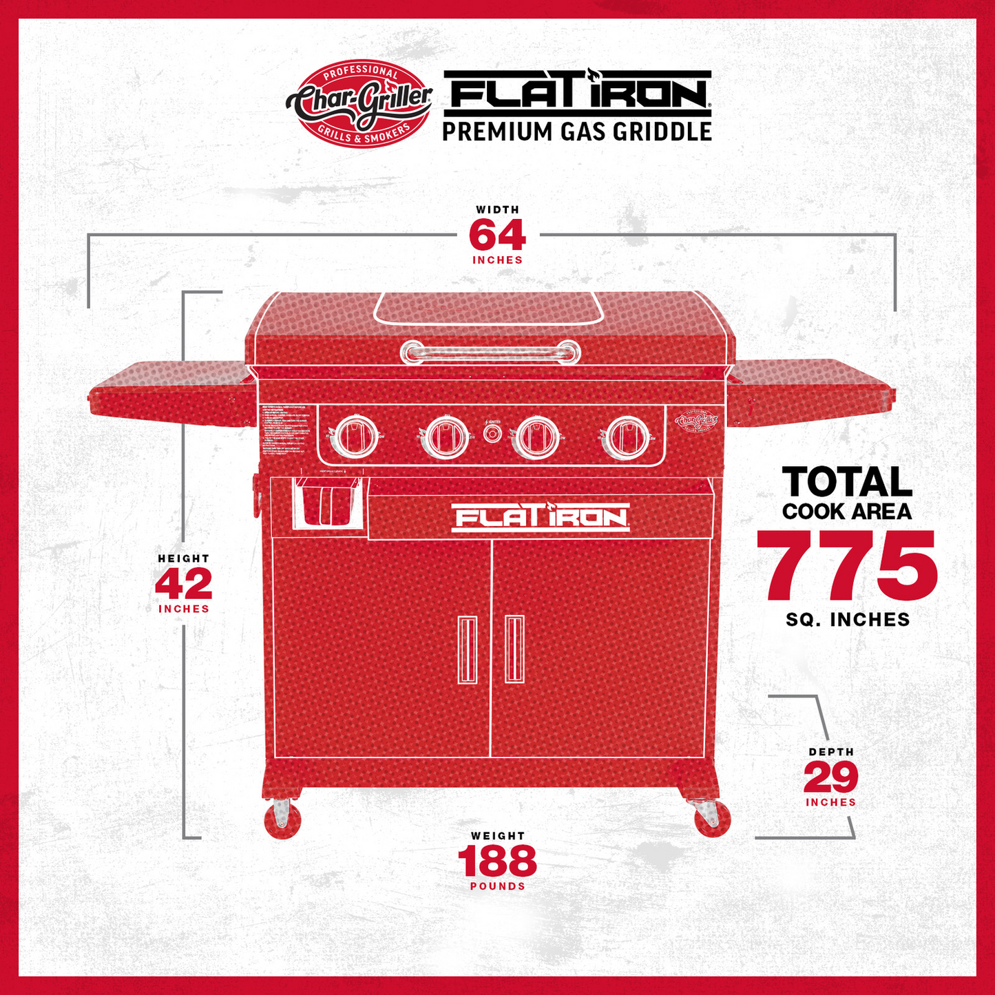 Char-Griller 4 Burner Flat Iron Premium Gas Griddle