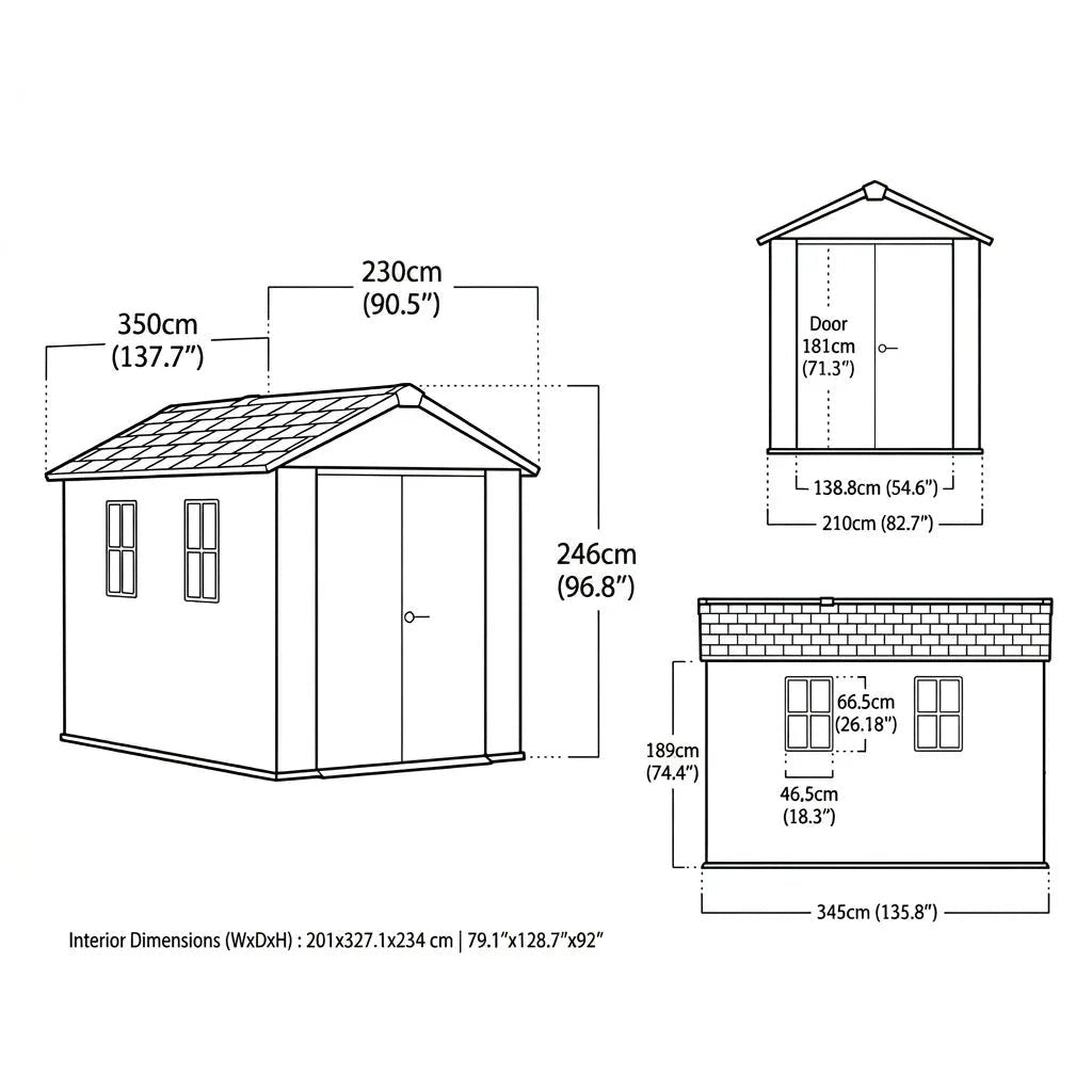 Newton 11’x7.5’ Plus Side Entry Plastic Shed Graphite