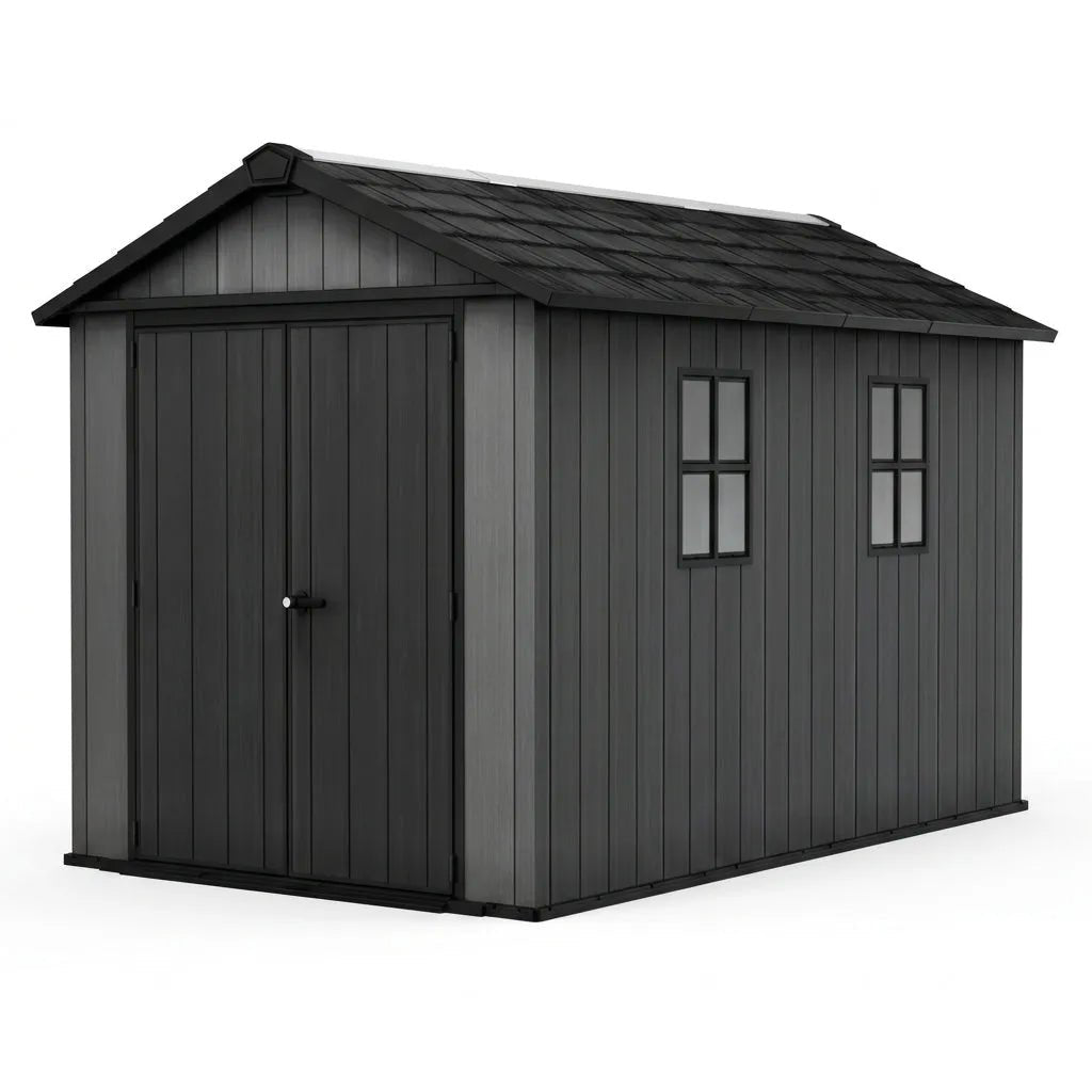 Newton 11’x7.5’ Plus Side Entry Plastic Shed Graphite