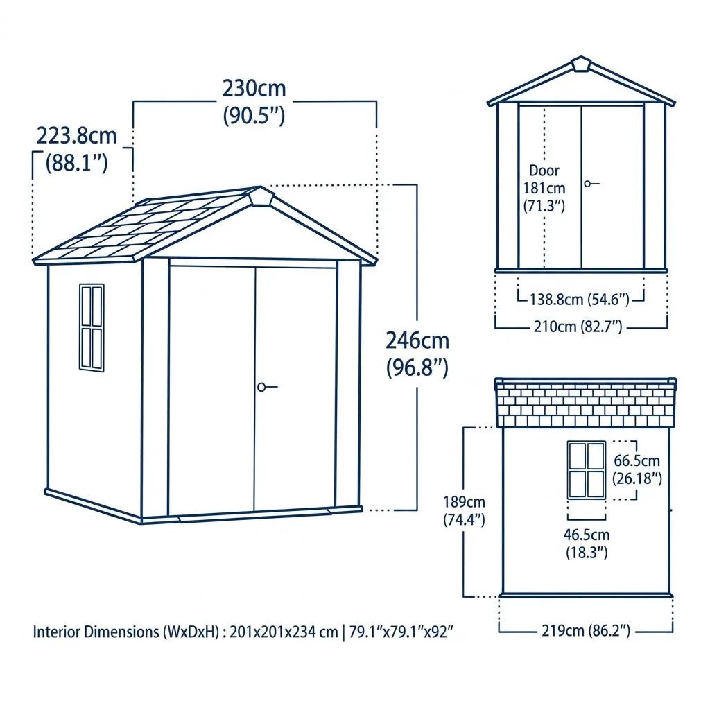 Newton 7’x7.5’ Plus Side Entry Plastic Shed Dark Grey