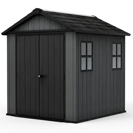 Newton 7’x7.5’ Plus Side Entry Plastic Shed Dark Grey