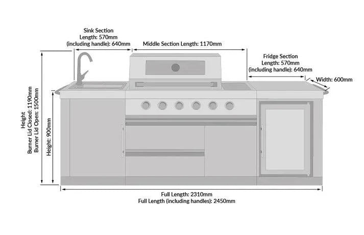 Buschbeck Oxford 4 Burner Gas BBQ Outdoor Kitchen with Fridge and Sink