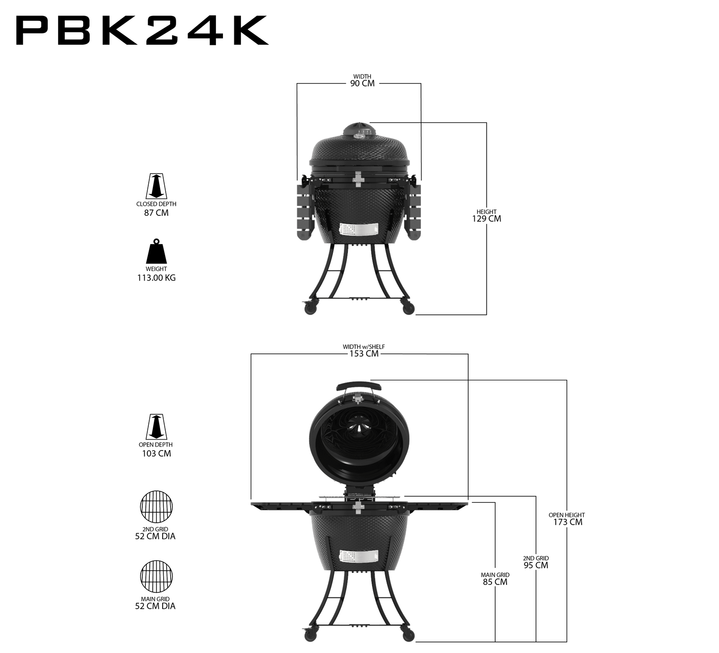 Pit Boss K24 24" (60cm) Black Ceramic Kamado BBQ with Cover